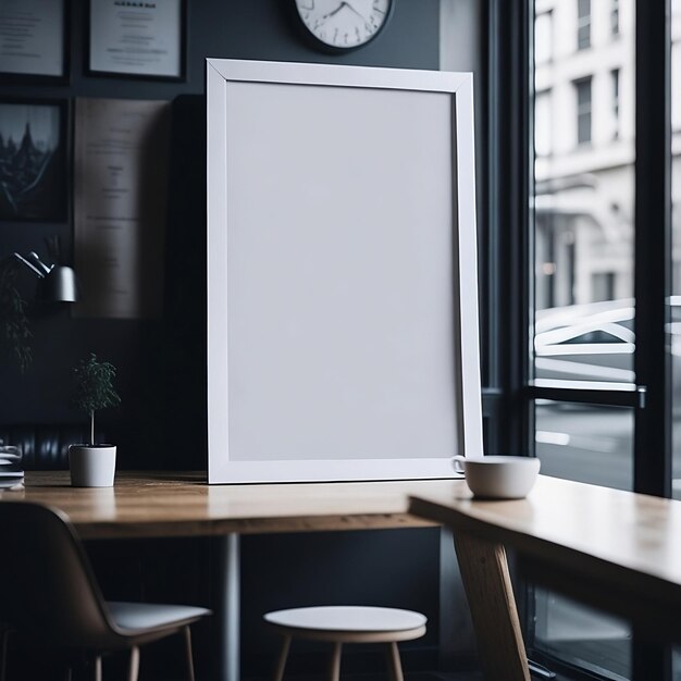 Leeres Plakatmodell auf einem Café-Archivfoto