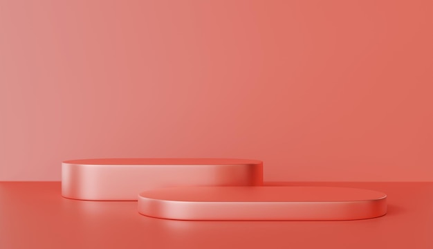 Leeres Podium für die Ausstellung von Produkten Podiumsszene für die Ausführung von Produkten auf rotem Hintergrund