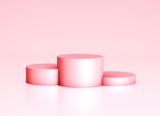 Leeres Podium, Produktregalvorlage. Rosa Zylinderpodest und Hintergrund. 3D-Rendering.