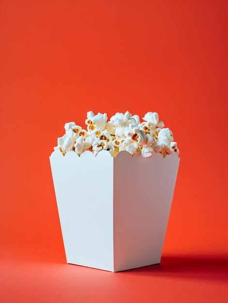 Foto leeres popcorn-box-mockup auf einem einfachen roten, isolierten hintergrund