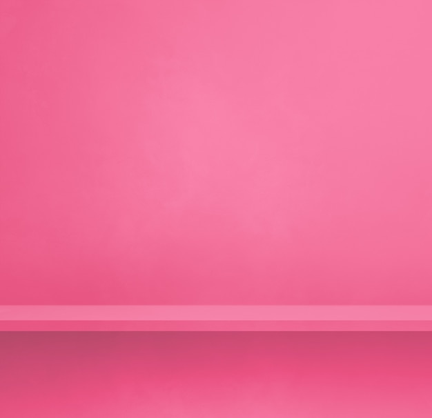 Leeres Regal an einer rosa Wand. Hintergrund-Vorlage-Szene. Quadratisches Banner