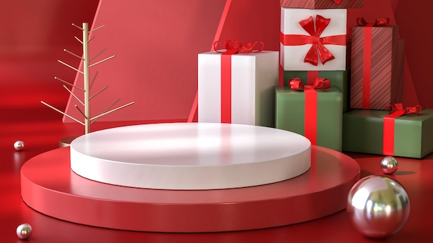 Leeres rundes Podium mit einem Weihnachtsthema Weihnachtsroter Hintergrund