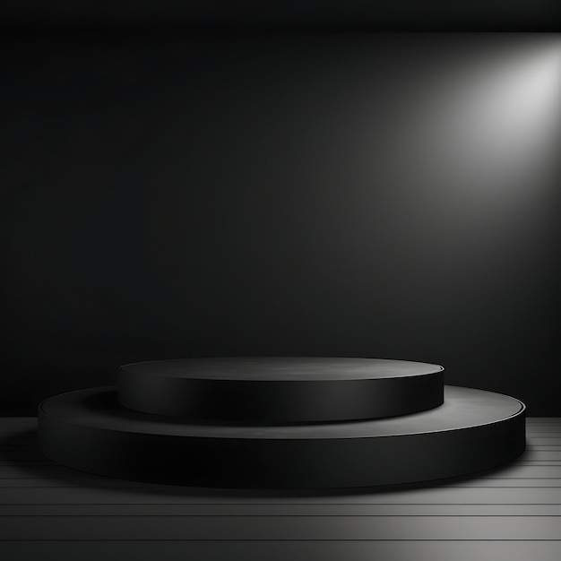 Leeres schwarzes Podium auf dunklem Hintergrund 3D-Rendering