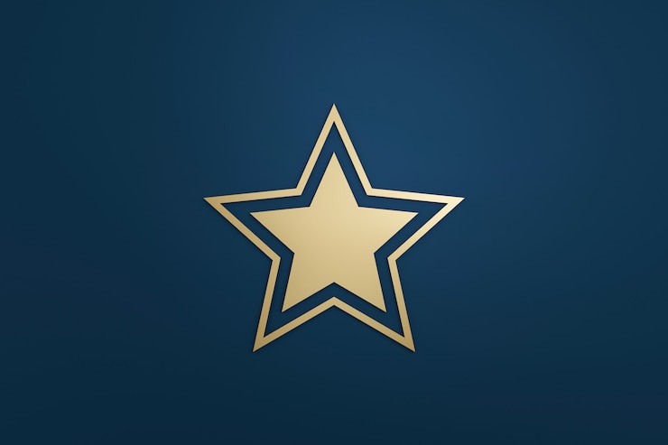 Foto leeres sternlogo oder emblemabzeichen im luxusdesign mit goldener farbe auf dunkelblauem hintergrund. 3d-rendering.