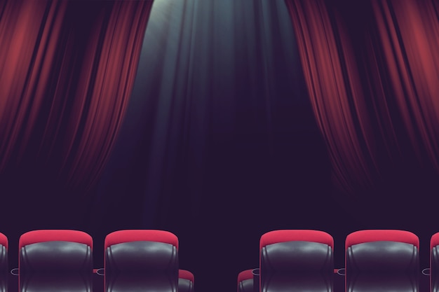 Leeres Theaterauditorium oder Filmkino mit roten Sitzen vor Showzeit
