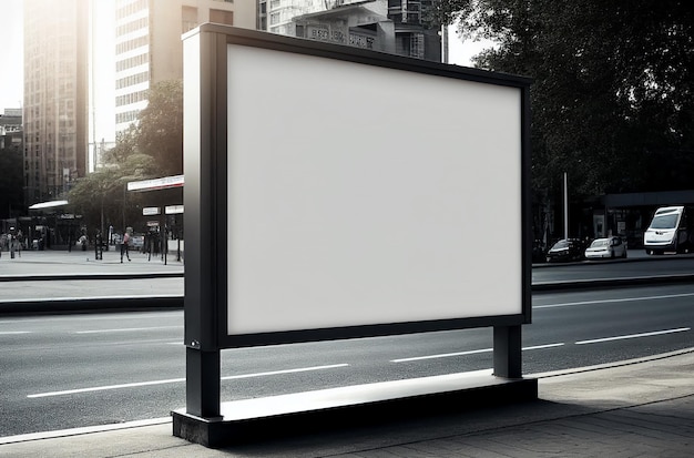 Leeres weißes Billboard-Mock-up auf der Straßenseite des Stadthintergrund-Display-Schildes generative Ai
