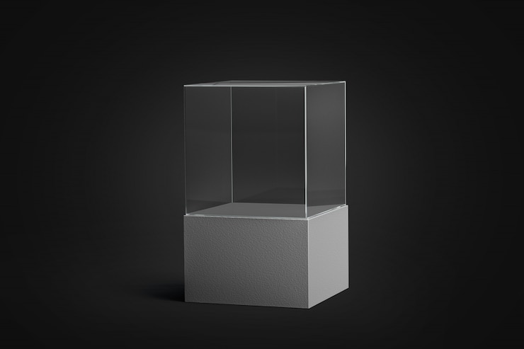 Foto leeres weißes glasvitrinenmodell