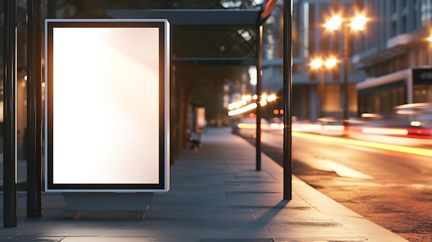 Leeres weißes Mockup einer Bushalte vertikale Plakattafel in einer leeren Straße Generative KI