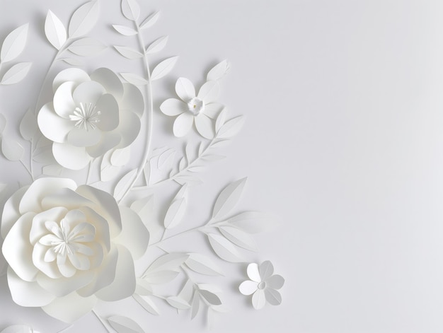 Leeres weißes Papier mit Papierblumen Mockup einer horizontalen leeren Grußkarte