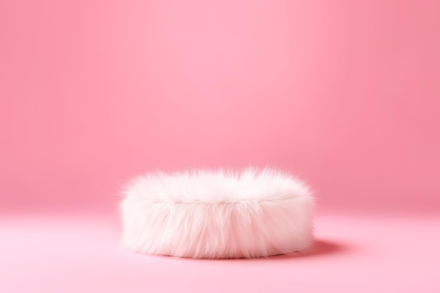 Leeres weißes Pelzpodium für die Präsentation auf rosa Hintergrund Schaufenster für Werbung oder Werbung