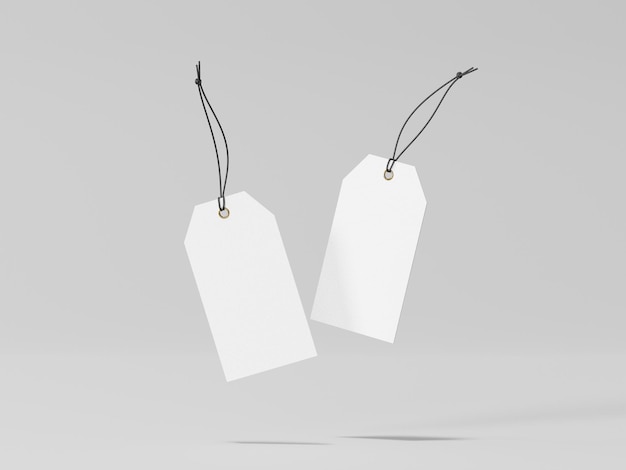 Leeres weißes Sechseck-Etikettenmodell, Kleidungsetikett, 3D-Rendering, 3D-Modellierung