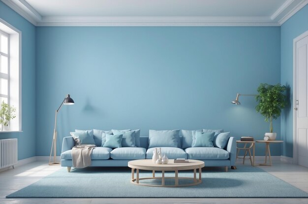 Foto leeres wohnzimmer mit blauen wänden