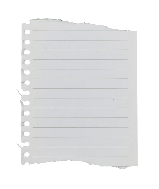 Leeres zerrissenes Notizpapier mit isolierten Linien auf weißem Hintergrund