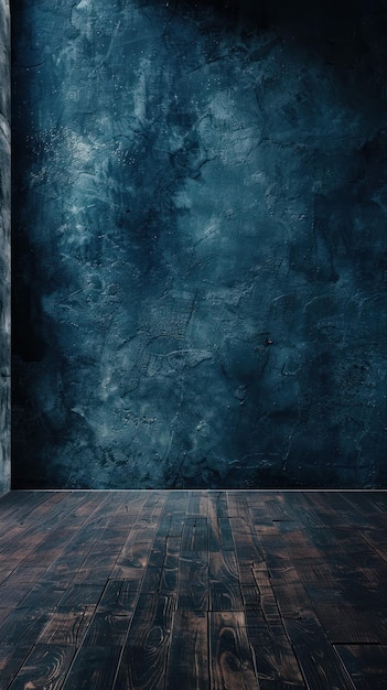 Leeres Zimmer mit Holzboden und blauer Wand