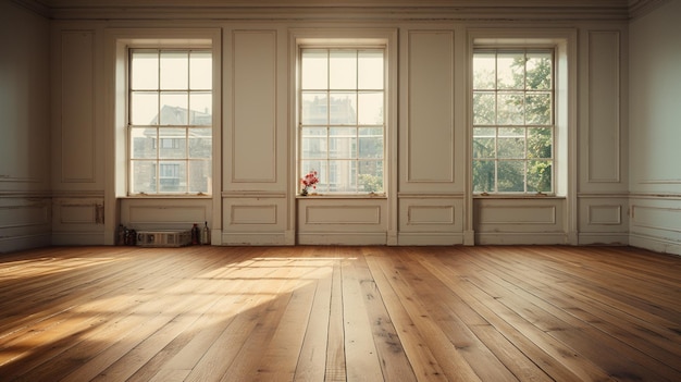 Leeres Zimmer mit Holzflächenboden