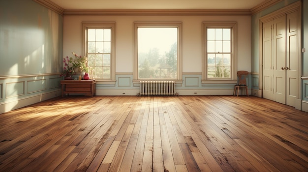 Leeres Zimmer mit Holzflächenboden