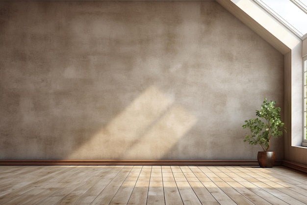 Leeres Zimmerinnere mit Betonwänden Holzboden mit Licht aus dem Fenster Generativ ai