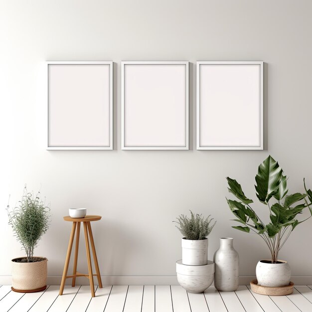 Foto leerrahmen-mockup für dekoration auf einer leeren weißen wand