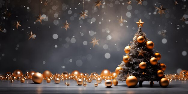 Leerraum Weihnachtsbaumdekoration mit Lichtern Bokeh verschwommenen Hintergrund KI generieren