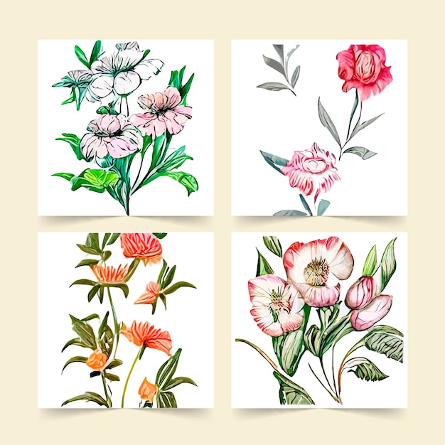 Legen Sie alte Postkarten Postkarte mit bunten Wildblumen auf weißem Hintergrund Vektor-Illustration Kräuter und Wildblumen Legen Sie florale Elemente für Ihre Kompositionen