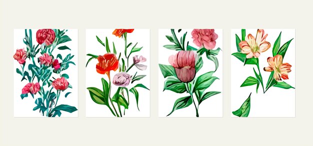 Legen Sie alte Postkarten Postkarte mit bunten Wildblumen auf weißem Hintergrund Vektor-Illustration Kräuter und Wildblumen Legen Sie florale Elemente für Ihre Kompositionen