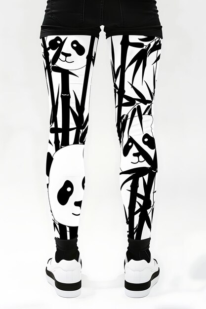 Leggings cortados con parches de cara de panda en las rodillas cubren ropa infantil de ilustración plana creativa