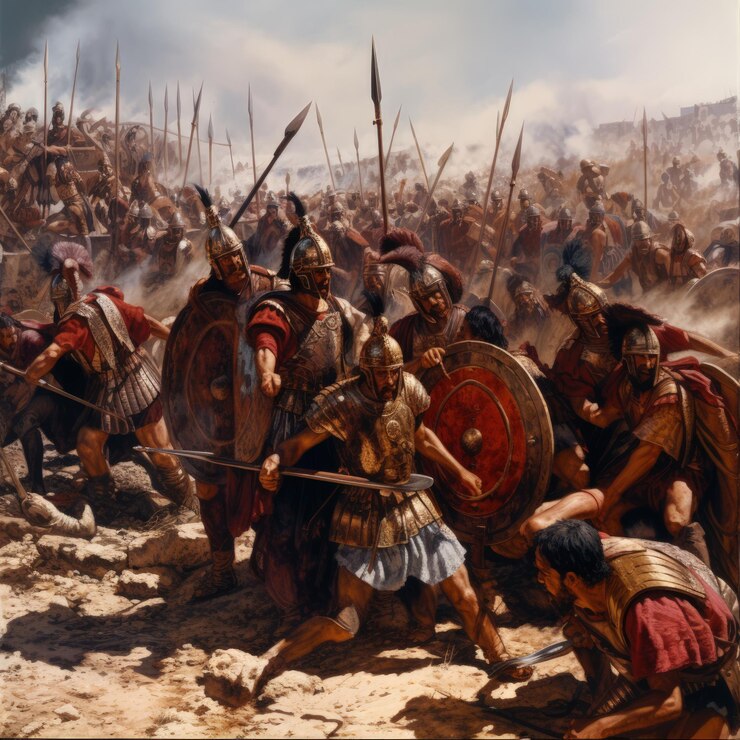 Legionarios enfrentándose en la guerra Dust Rising Armor Empire Generative AI