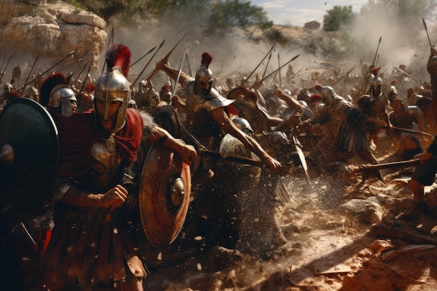 Legionarios enfrentándose en la guerra Dust Rising Armor Empire Generative AI