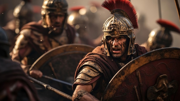 Los legionarios romanos forman un muro de escudo protector durante el asedio