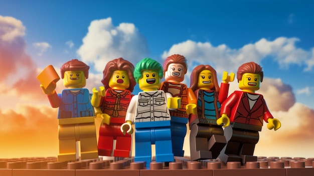 Lego-Minifiguren vor einem Regenbogen-Hintergrund