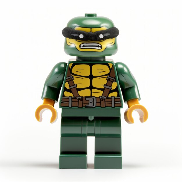 Foto lego mutant verde oscuro y oro figura de lego con características faciales detalladas