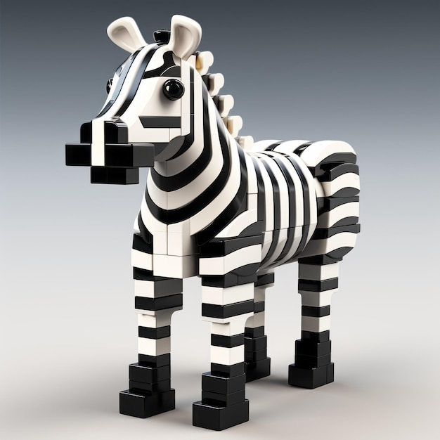 Lego Zebra finamente renderizado en 3D con textura de plástico y brillo