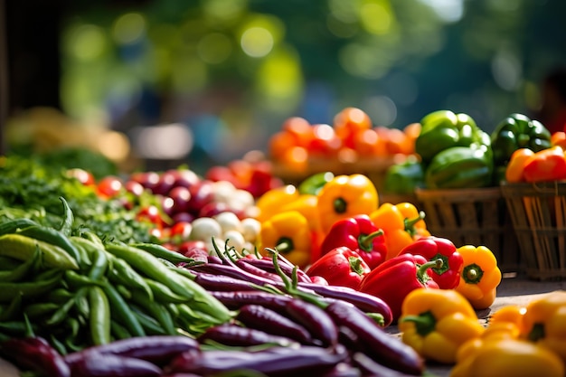 Foto legumes coloridos num mercado vibrante
