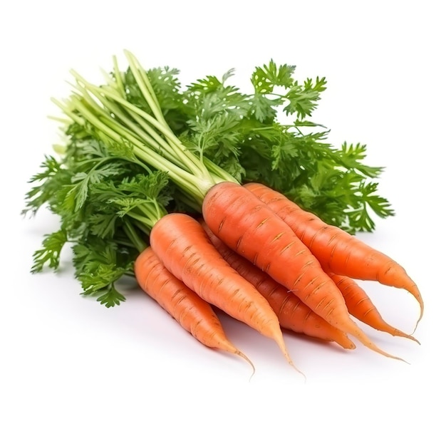 Legumes de cenoura com folhas isoladas no recorte de fundo branco geram ai