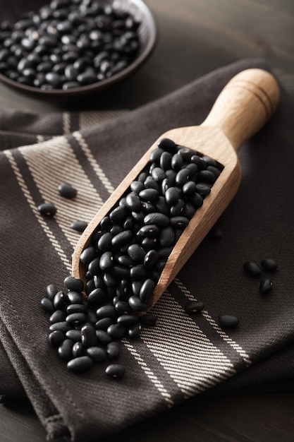 Legumes de feijão preto tartaruga em colher