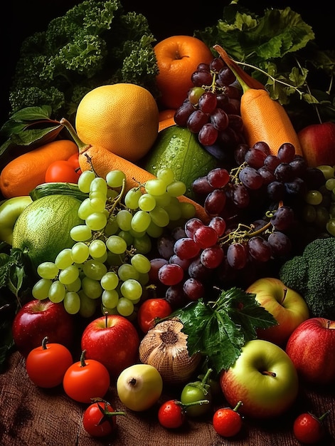 Legumes e frutas de outono em uma abóbora de fundo de pedra preta