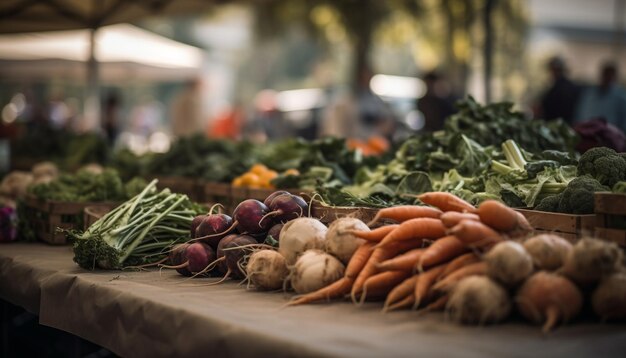 Legumes e frutas orgânicas frescas à venda no mercado de agricultores gerados por ia