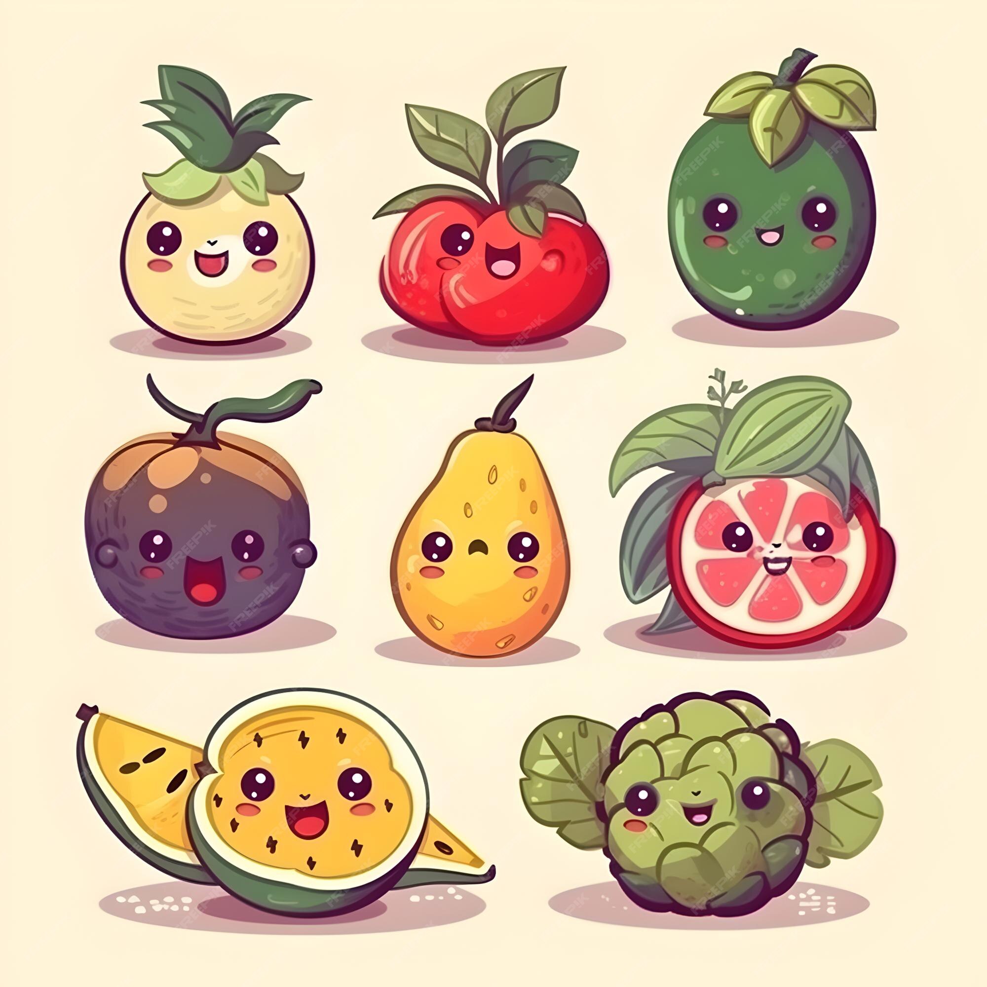 Personagens De Seleção De Legumes E Frutas De Desenhos Animados