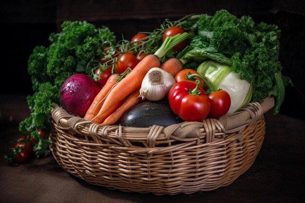Legumes em uma cesta Colheita de vegetais AI gerada