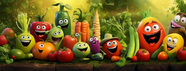 Legumes felizes e saudáveis seguidos Personagens de vegetais dos desenhos animados Emoticons de vegetais Tomate de pepino