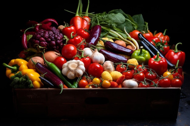 Legumes frescos em uma caixa de cozinha