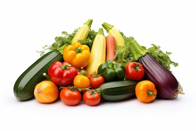 Legumes orgânicos frescos e coloridos em fundo branco alimentos saudáveis fundo vista de cima AI