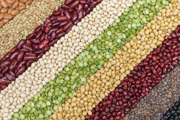 Foto legumes secos multicoloridos para fundo diagonal, feijão seco diferente para comer saudável