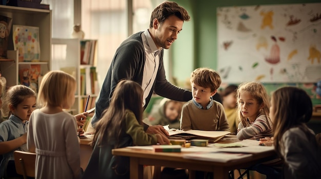 Lehrer mit Schulkindern im Klassenzimmer