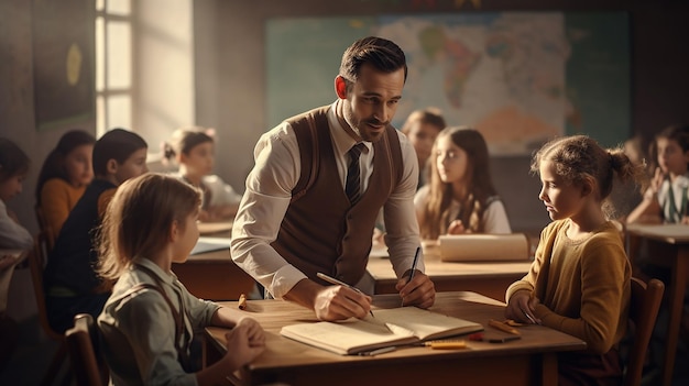 Lehrer mit Schulkindern im Klassenzimmer