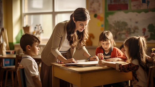 Lehrer mit Schulkindern im Klassenzimmer