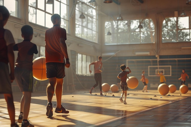 Lehrer und Schüler im Sportunterricht