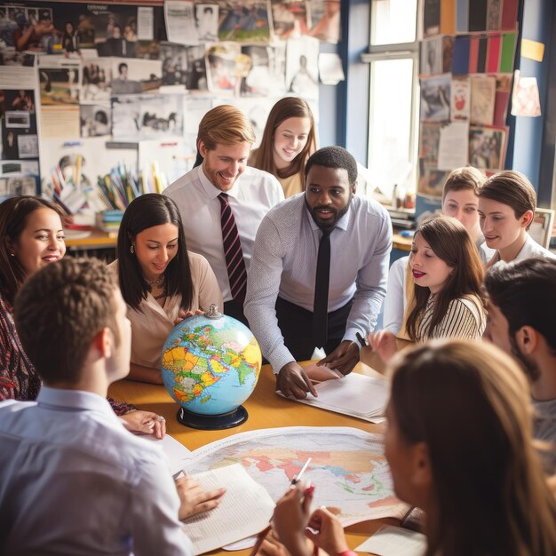 Foto lehrerin einer internationalen schule im unterricht mit schülern