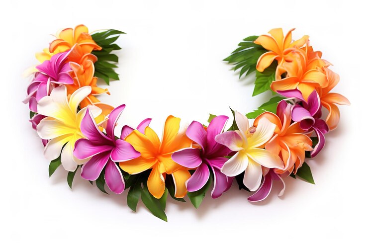 Foto lei floral vibrante adornando uma reunião de uma ilha tropical em uma tarde ensolarada com fundo transparente de png