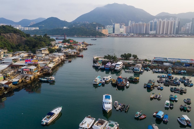 Lei Yue Mun, Hong Kong 22 de maio de 2019: Vista superior do abrigo de tufões de Hong Kong